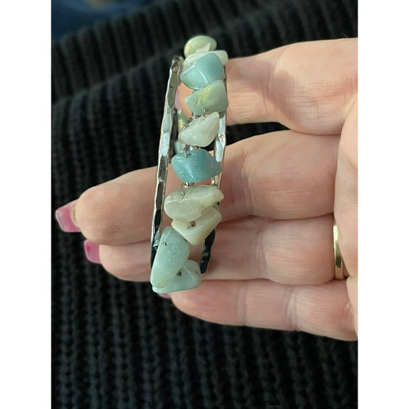 Time and Tru Blue‎ Teal Beaded Half Slip on Bracelet Cuff - Picture 5 of 6